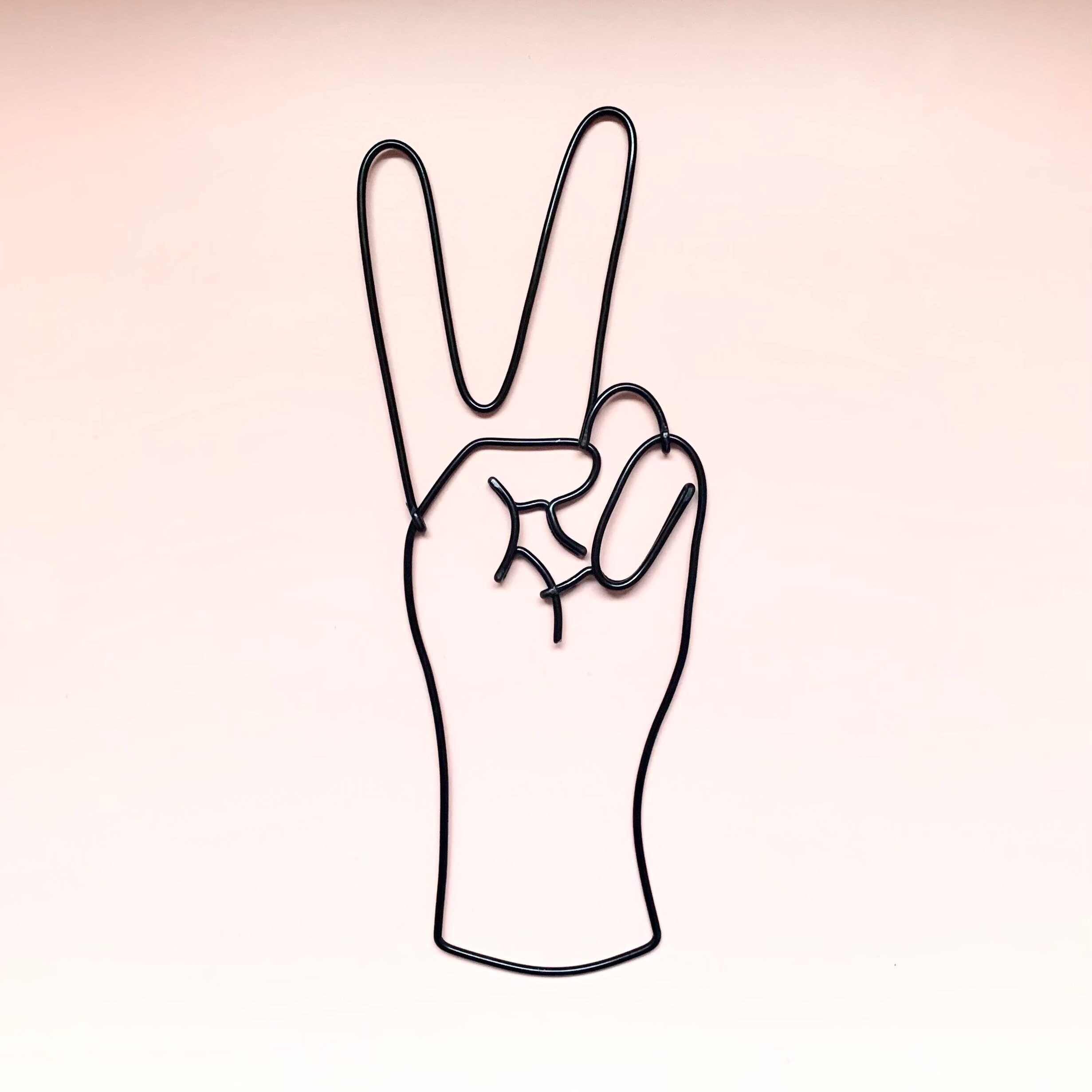 Handmade wire hand peace sign. Fun, home, sweary, teen gift (2.5mm black wire).