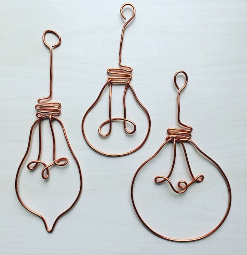 Handmade copper Pictured Wire Vintage Lightbulb Ornaments Etsy