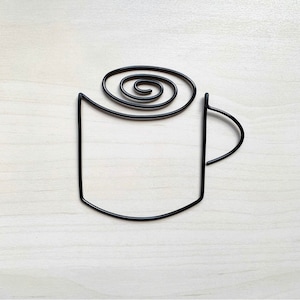 Handmade black pictured wire coffee/tea mug. Wire art, kitchen decor, scandi, wall sign, wall decor. image 1