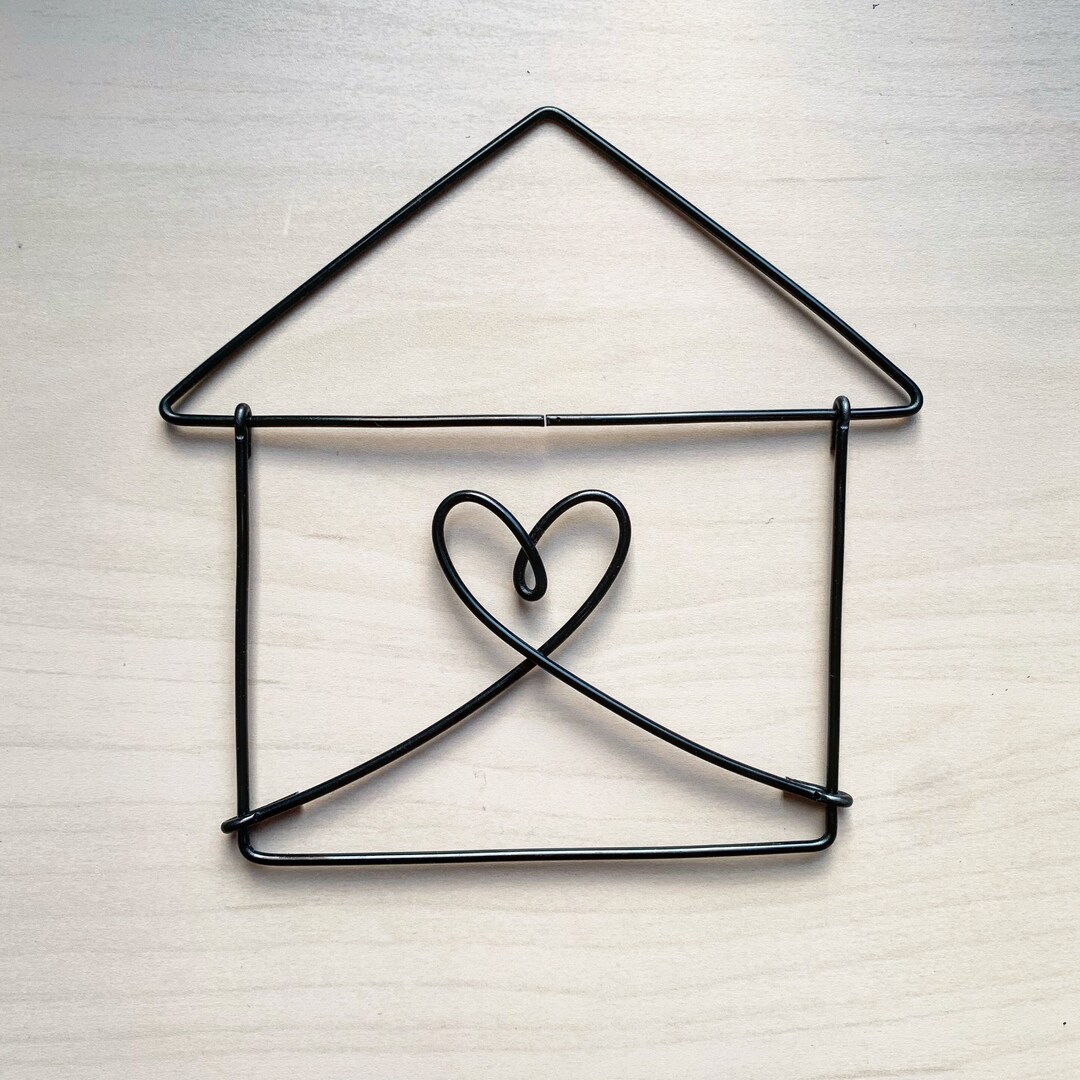 Handmade black Pictured Wire House With Heart. Wire Art, House Warming