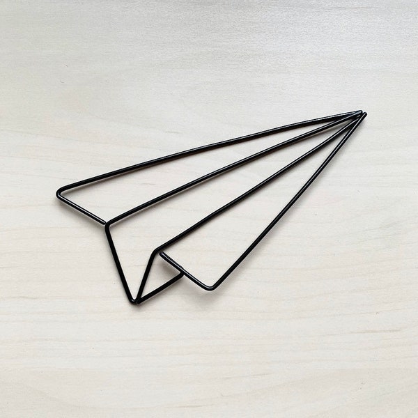 Handmade (black pictured) wire paper airplane. Wire art, kitchen decor, scandi, wall sign, wall decor.