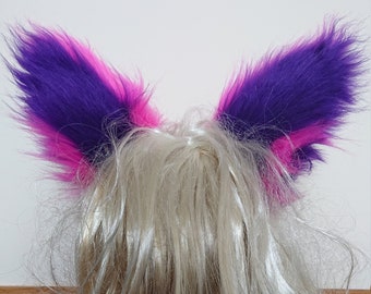 Pink Purple Stripe Luxury Elastic Headband Wolf Ears with Purple Inner Cute Cosplay Costume Halloween