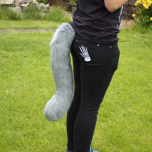 READY TO SHIP One Luxury Grey Chunky Cat Tail Cute Cosplay Fursuit