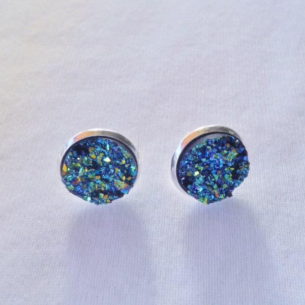 Blue Druzy Studs, Druzy Earrrings, Faux Druzy Earrings, Blue Earrings, Blue Druzy Posts, Drusy Earrings, Druzy Jewelry, Studs, Druzy Studs