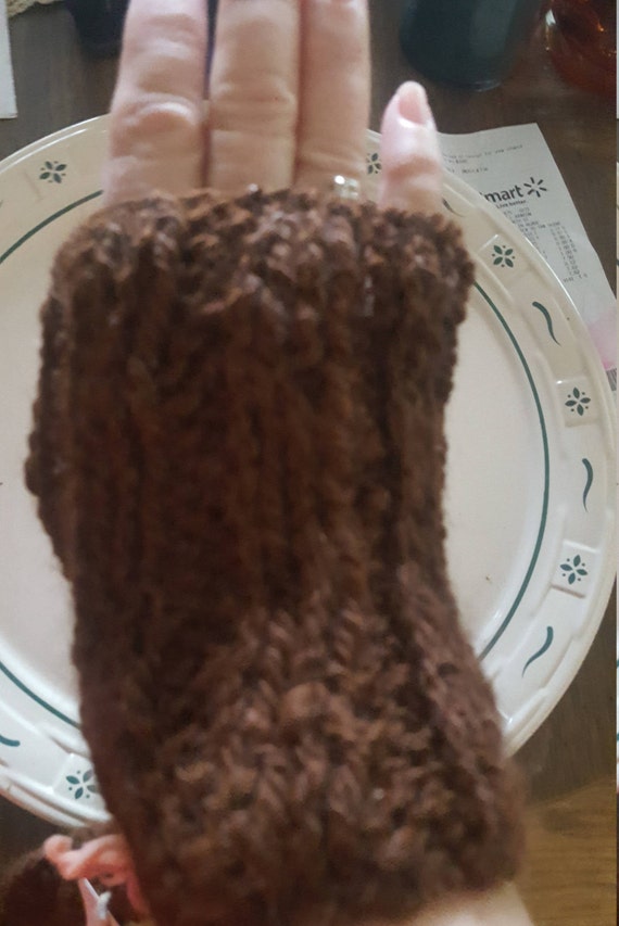 Homemade Finger less Alpaca Gloves, Dark Brown, Pick one size, Med. or Large.