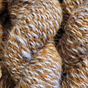 Brown and Blue Alpaca Yarn: 2-Ply Barber Pole Twist