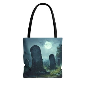 Gothic Graveyard Art Tote Bag | Spooky Halloween Purse | Perfect for Fall, Witchy Aesthetic, Scary Motif, Unique Gift