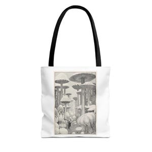 Mystical Forest Landscape Tote Bag, Eco-Friendly Shopping Bag, Mushroom Art, Gift for Nature Lovers, Boho Chic