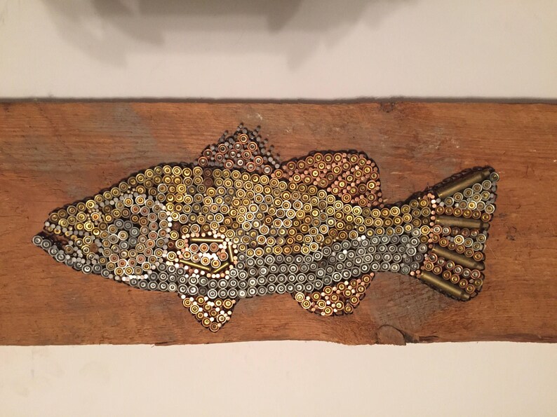 Largemouth bass made from apent primers and rifle casings