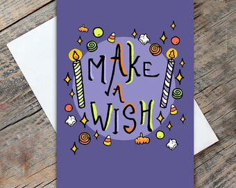 Make a Wish Birthday Cards/ Illustrated Halloween Cards/ Blank Cards with Envelopes/ Spooky Kitsch/ Candy Corn/ Ghosts