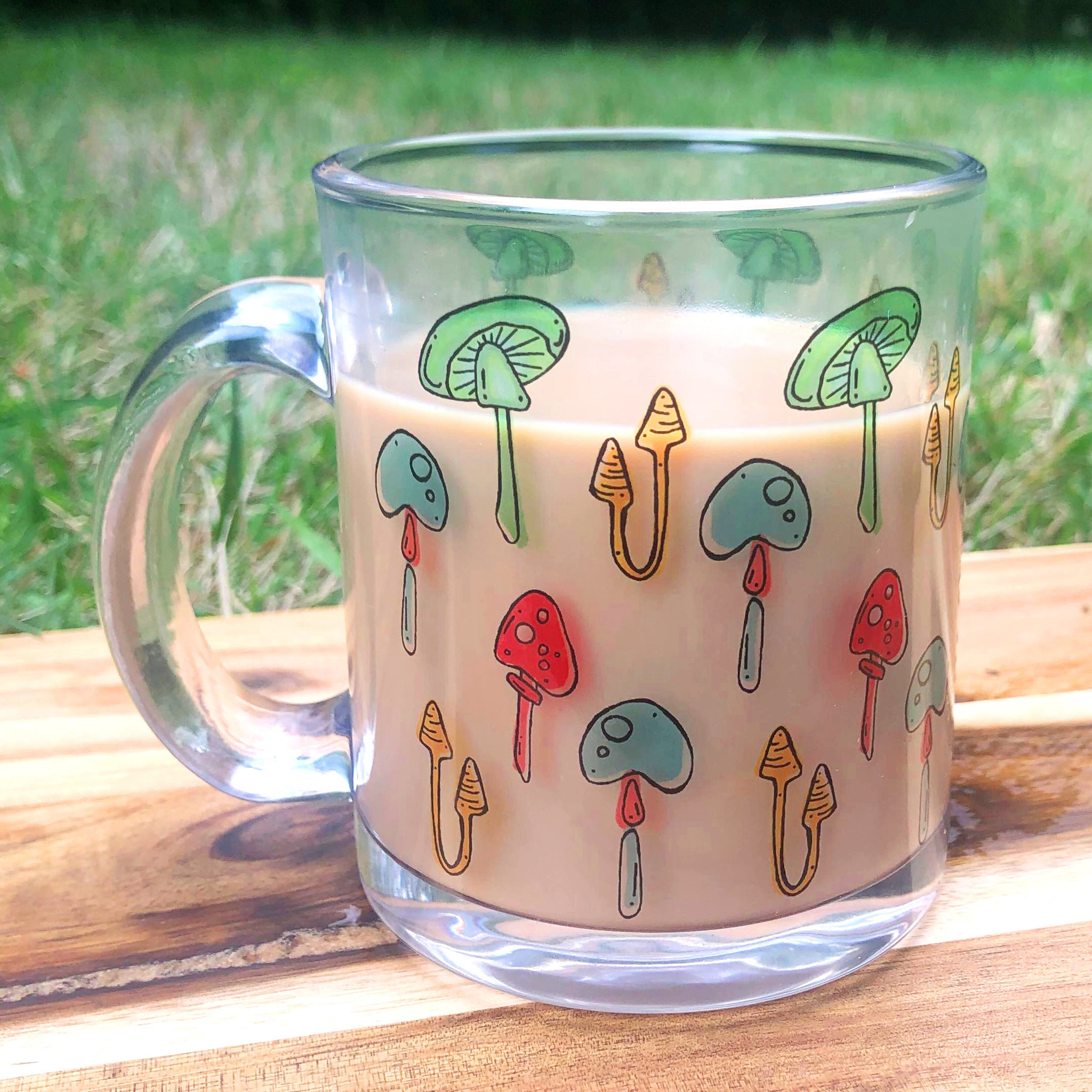 Mushroom Glass Cup, Aesthetic Iced Coffee Cup, Botanical Mushroom Cup,  Gifts for Her, Gifts Under 30, Christmas Gift, Mushroom Lover 