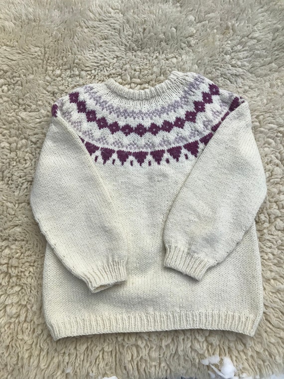 Vintage 60s White & Purple Cowichan Pullover Hand… - image 1