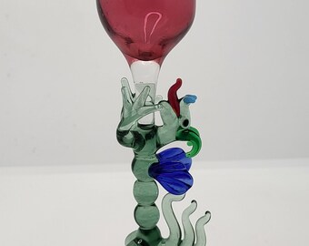 Signed Hand Blown Dragon Red Glass Chalice - Excellent SKU#04/16/24