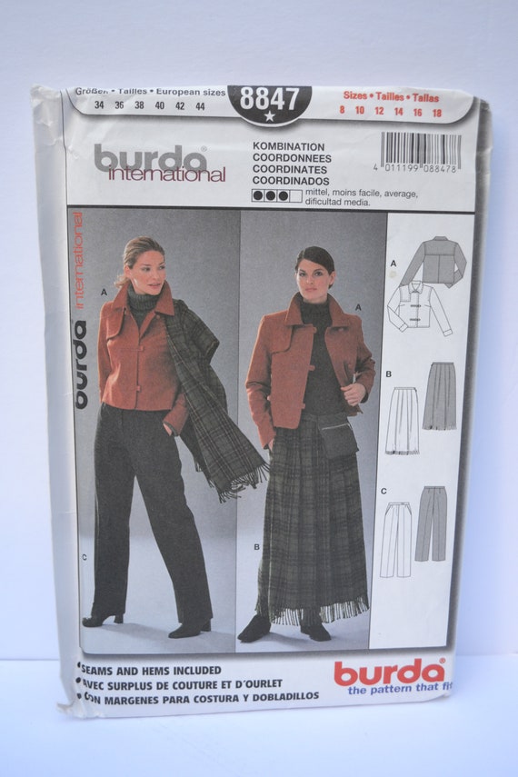 8847 Burda 1990's Vintage Sewing Pattern Jacket Skirt & | Etsy