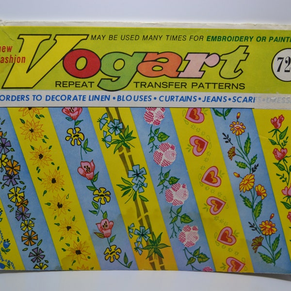 1940 Vogart Repeat Transfer Pattern Borders to Decorate Linen-Blouses-Curtain-Jeans-Scarfs-Dresses #726