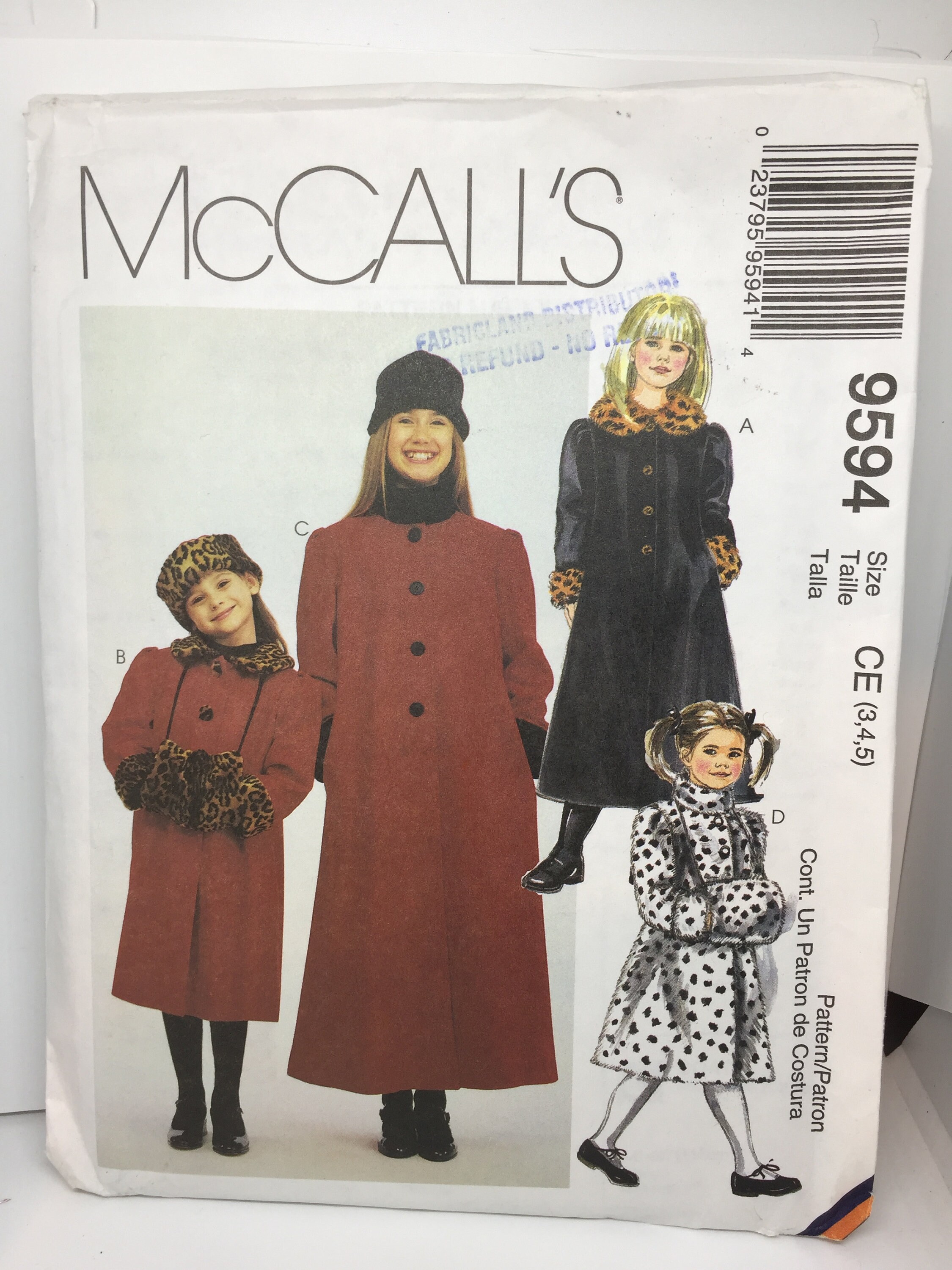 9594 Mccalls 1998 Sewing Pattern Childrens and Girls Lined - Etsy Sweden