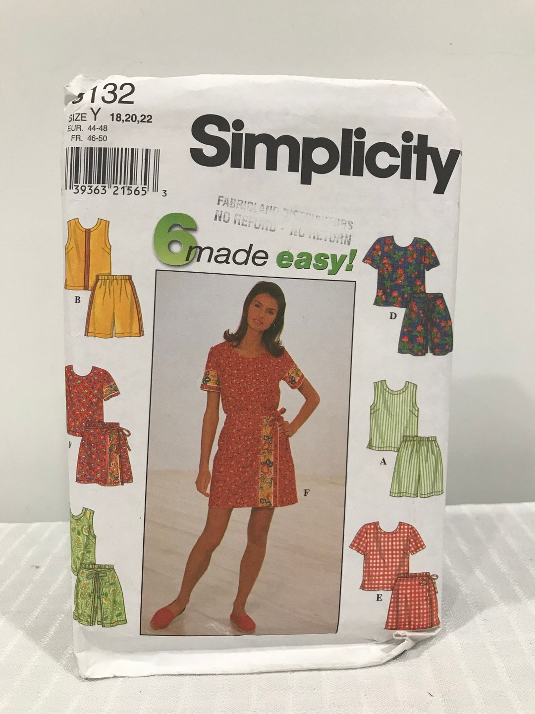 8132 Simplicity 1998 Vintage Sewing Pattern Misses Top and Shorts Size ...