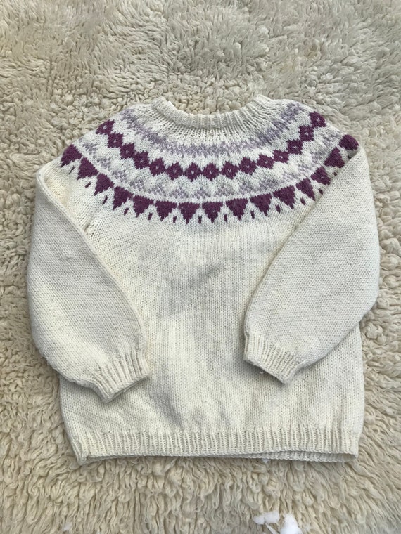 Vintage 60s White & Purple Cowichan Pullover Hand… - image 2