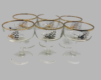 Set of 6 Vintage Retro Hellerware No 380 Glass and Metal Sherbet Dessert Set bowl cups in original box