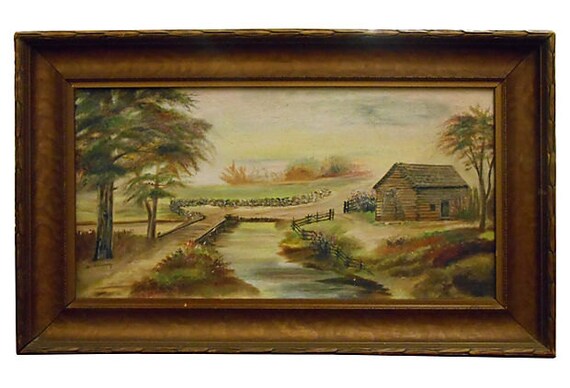 Oil On Canvas Cabin In The Woods Artist Signed Etsy