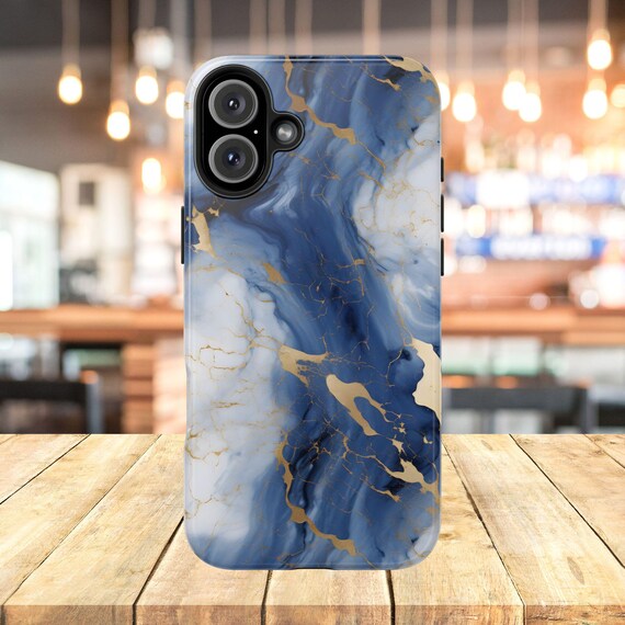 Blue Marble Gold Veins Phone Case: Dual Layer, Tough iPhone