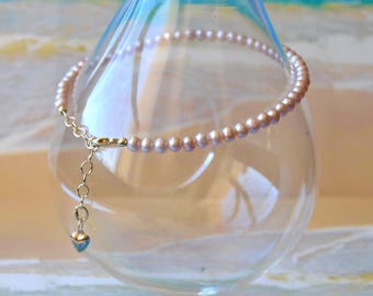 Pink Freshwater Pearl & 14K Gold Anklet: Adjustable 8-9.5 Inch