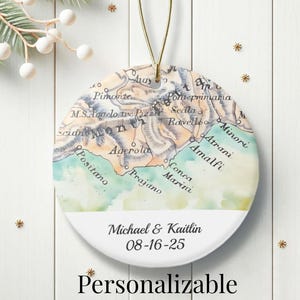 Custom Ornament, Amalfi, Positano Italy Map, Anniversary Gift, Italy Destination Wedding, Couples Engagement, Christmas Ornament, Honeymoon