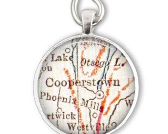 Cooperstown NY Baseball Keychain or Ornament: Vintage Map Art