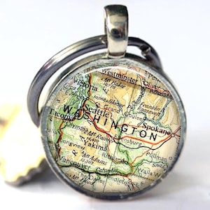 Washington Map Keychain - Seattle, Spokane and Washington State Map Gift