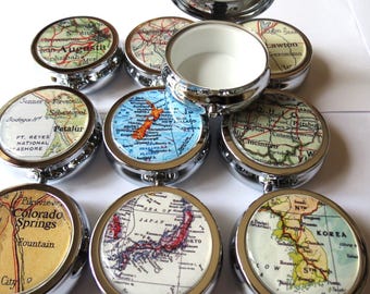 Personalized Map Pill Box: Travel Jewelry Trinket Case