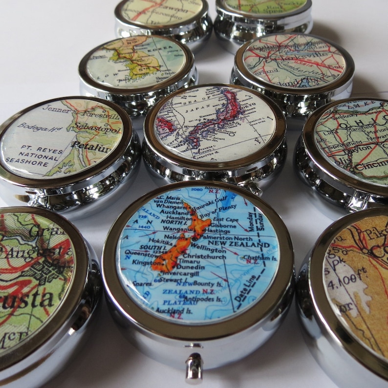 Pocket Pill Box Personalized Pill Organizer Map Pill Case Etsy