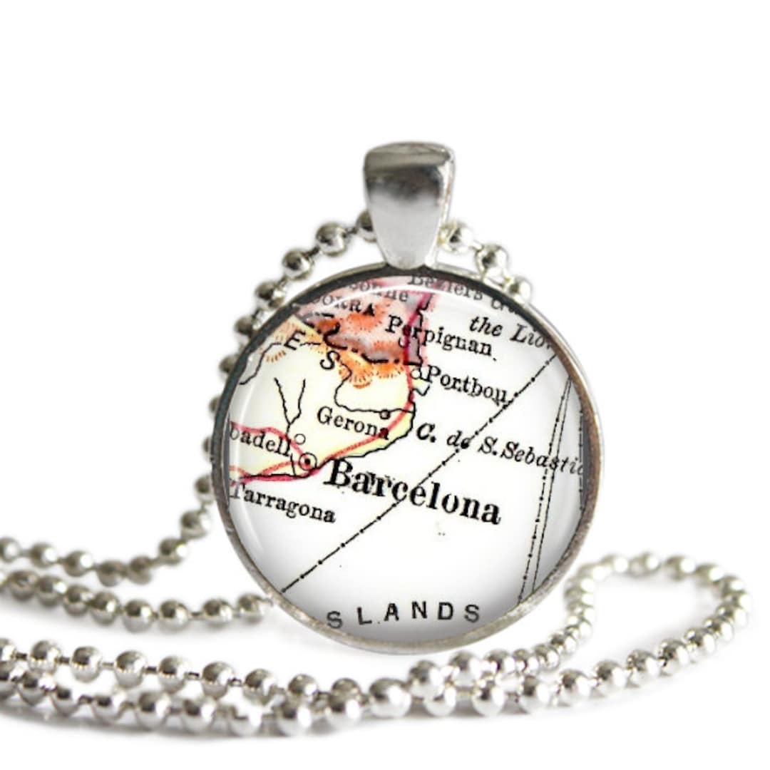 Personalized Jewelry, Barcelona Necklace Pendant Charm Spain Map