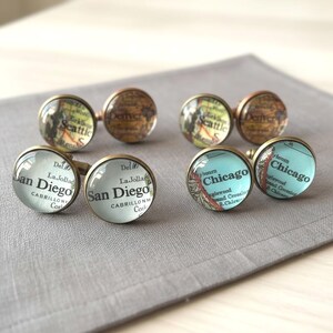 Bronze Map Cufflinks - 8 Year Anniversary Gift for Him - Custom Location Wedding Keepsake - 8th Anniversary Bronze Gift Set