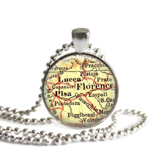 Florence Italy map necklace pendant charm, photo gift, mom gift, Pisa vintage map jewelry, Italian charm necklace, Custom Florence pendant