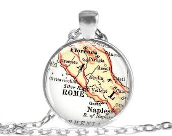 Rome, Naples, Florence Italy necklace map pendant charm, Italy map necklace, Italian jewelry, other Italy locations available, A186