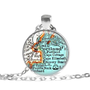 Portland Maine Map Jewelry, Maine map necklace charms by LocationInspirations, christmas gift, available as a Holiday Ornament, A250