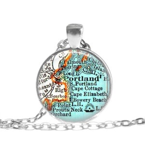 Portland Maine Map Jewelry, Maine map necklace charms by LocationInspirations, christmas gift, available as a Holiday Ornament, A250