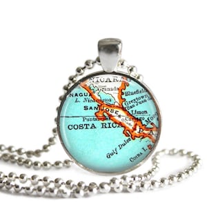 Costa Rica Map pendant charm, picture pendant, photo pendant, mother daughter jewelry, friend gift, boyfriend keychain gift,  A161
