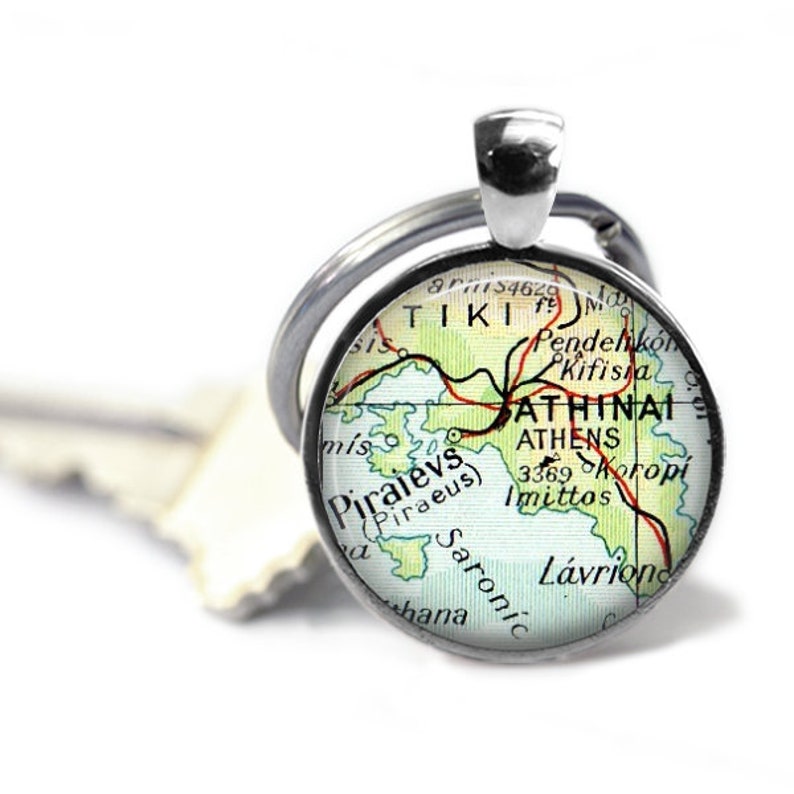 Greek Islands Keychain Greece Key Chains Engagement Gift Etsy