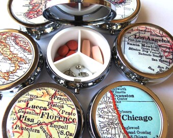 Personalized small pill case, trinket box, mint container, personalized gifts, gifts under 30, gift for girlfriend, bronze travel pillbox