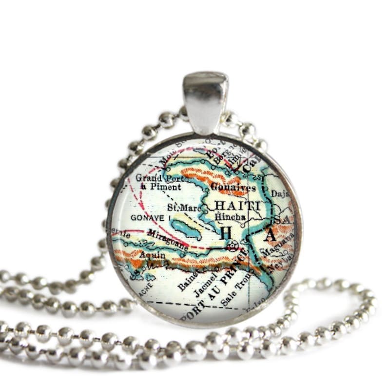 Haiti Necklace Pendant Map Charm Haitian Jewelry Picture Etsy