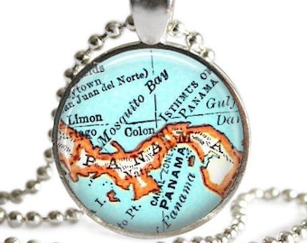 Panama Jewelry, Map pendant charm, Colon, Panama map necklace, map jewelry, photo pendant, Panama key chain, customized, A162