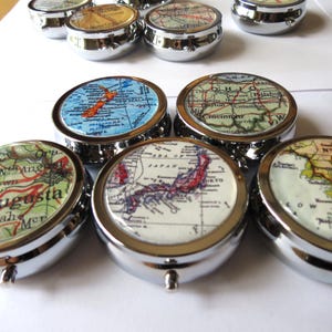 Small Pill Box gift for her, Pill Organizer, Map Pill Case, Trinket Case, Medicine Case, Trendy Pill Case, Vitamin Holder, Medication Box