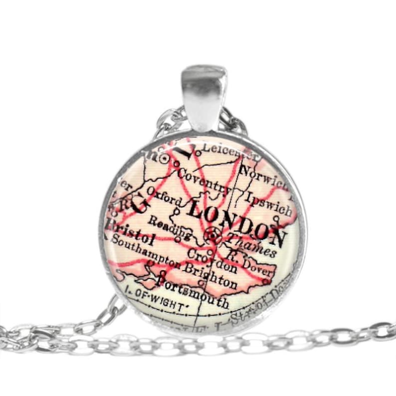 London necklace pendant charm, London map jewelry charms, photo pendant, Olympics, England keychain for him or necklace for her, A171 image 1