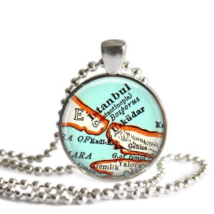 Istanbul Turkey necklace pendant charms, Turkey jewelry charms, map jewelry travel necklace, travel map, godparent gift, aunt gift, A249 image 1