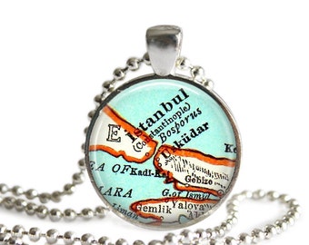 Istanbul Turkey Map Pendant - Custom Personalized Location Gift - Istanbul Turkey Map Necklace: Silver Plated Travel Pendant