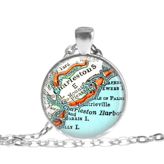Colgante de collar de mapa de Charleston, joyería de Carolina del