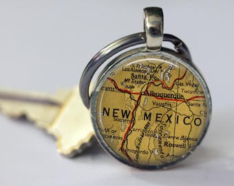 New Mexico, custom keychains, Santa Fe charm keychain, Albuquerque retirement keychain, map gift men, Roswell bottle opener keychain