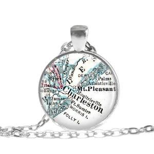 Charleston, South Carolina map necklace pendant charm, 1 of 2 map jewelry styles, Christmas Gift for Her, Personalized Mothers Gift, A284
