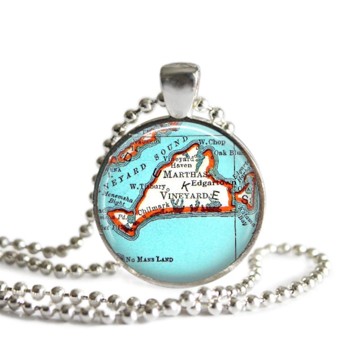 Marthas Vineyard Vintage Map Necklace Pendant, Massachusetts Jewelry, Map Pendant Charms